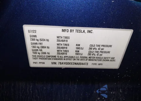 2022 Tesla Model Y Long Range Dual Motor All-Wheel Drive from USA, damaged, VIN 7SAYGDEE2NA004473